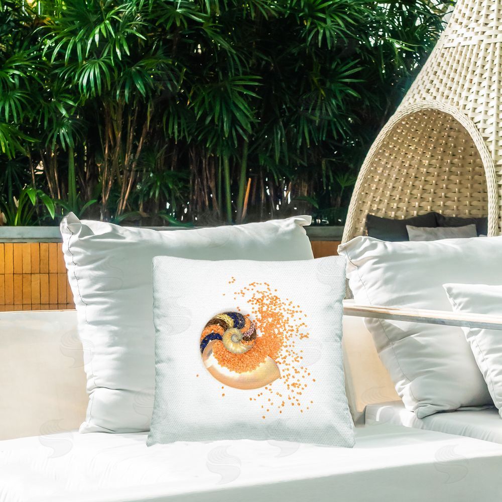 Beth Adoette Orange Nautilus Spiral Outdoor Quick-Dry Polyester Printed Square Pillow on Patio