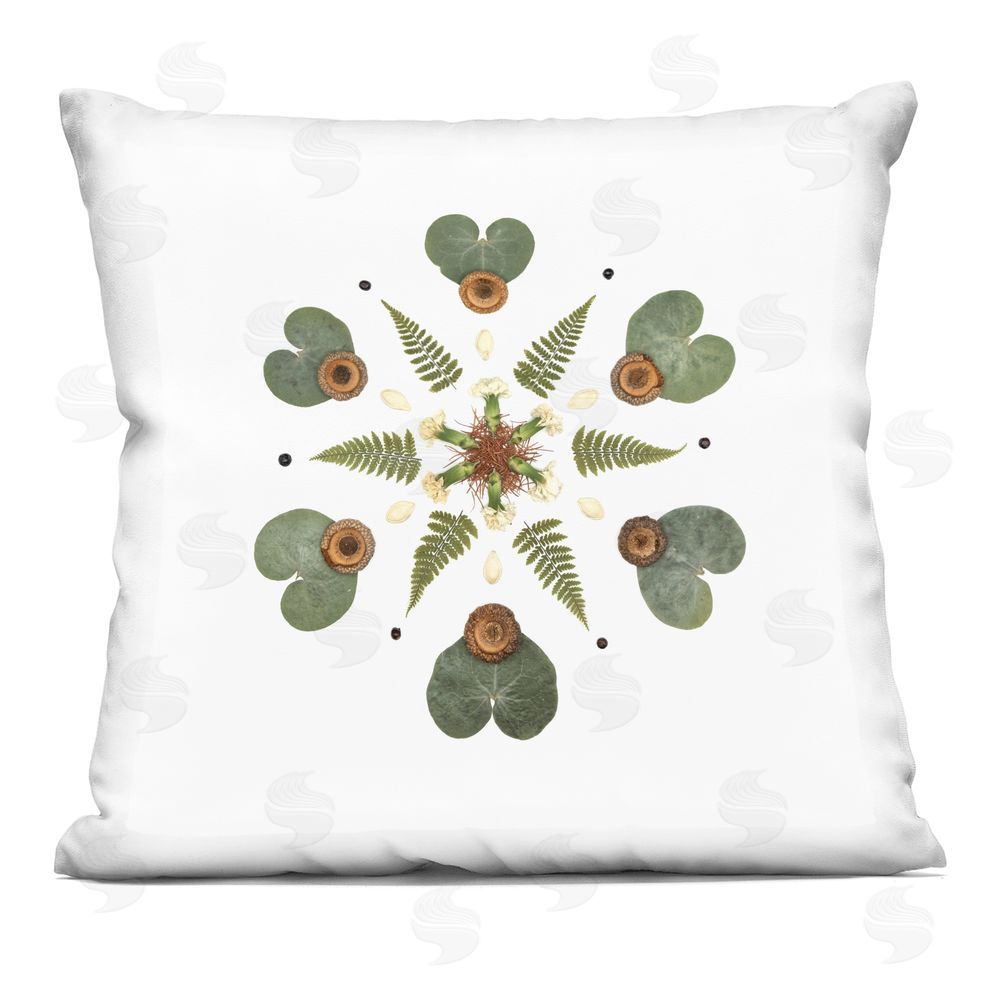 Beth Adoette Lily Pad & Fern Mandala Indoor Plush Polyester Square Throw Pillow