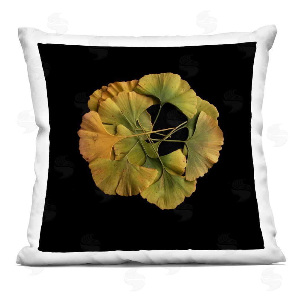 Beth Adoette Overlapping Ginkgo Leaves Indoor Plush Polyester Square Throw Pillow