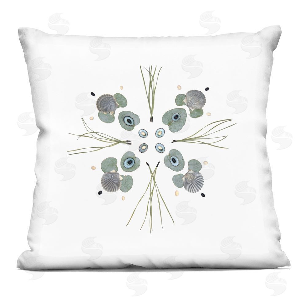 Beth Adoette Seashell & Leaf Symmetry Indoor Plush Polyester Square Throw Pillow