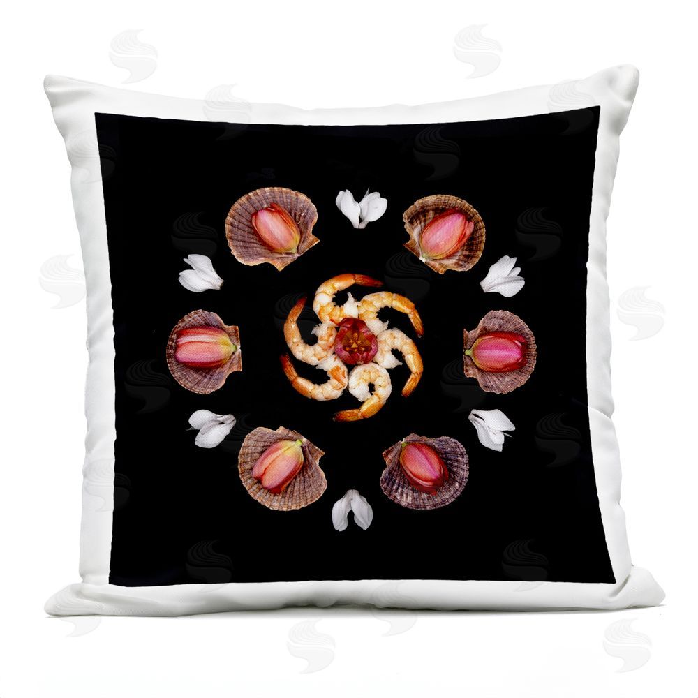 Beth Adoette Seashells & Tulips Symmetry Outdoor Quick-Dry Polyester Square Throw Pillow