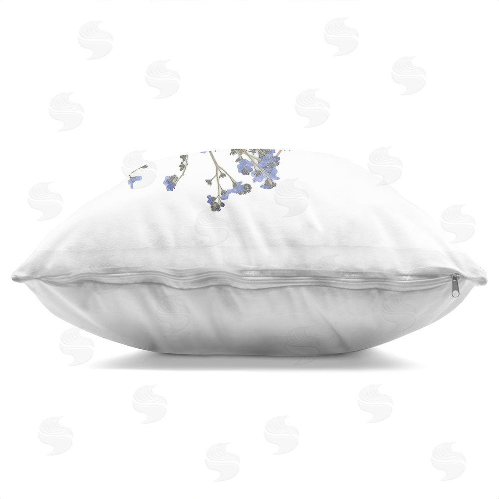 Beth Adoette Feathered Nest & Blue Florals Indoor Plush Polyester Square Throw Pillow Zipper Detail