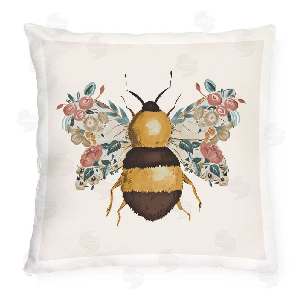Ani Del Sol Floral Bee with Garden Wings Outdoor Quick-Dry Polyester Square Throw Pillow