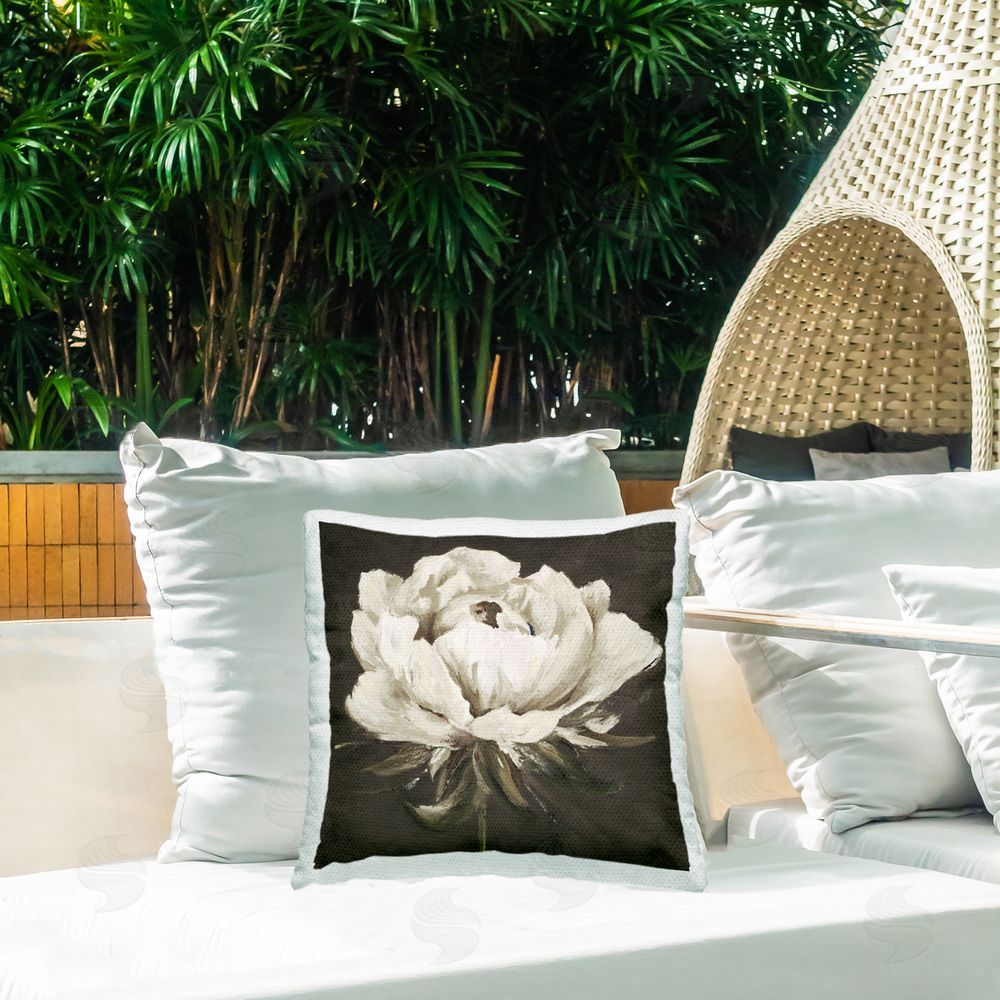 Patricia Pinto Pretty Rose Bloom on Brown Outdoor Quick-Dry Polyester Printed Square Pillow on Patio