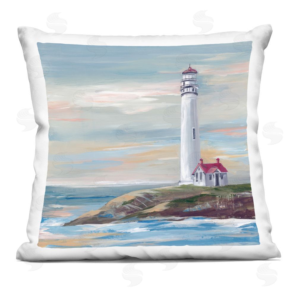 Lera Coastal Lighthouse at Sunset Indoor Plush Polyester Square Throw Pillow