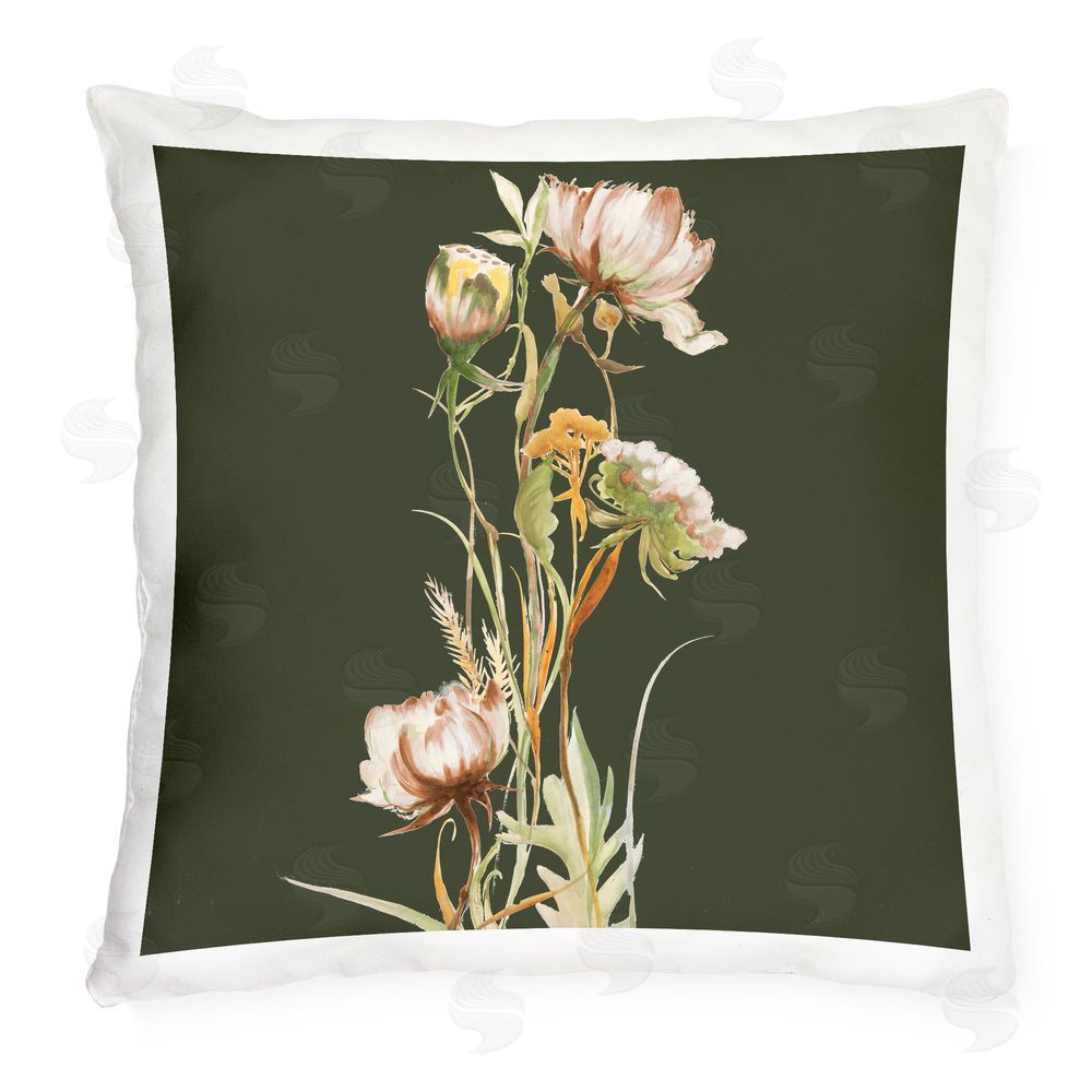 Liz Jardine Serene Wildflower Stem on Olive Outdoor Quick-Dry Polyester Square Throw Pillow