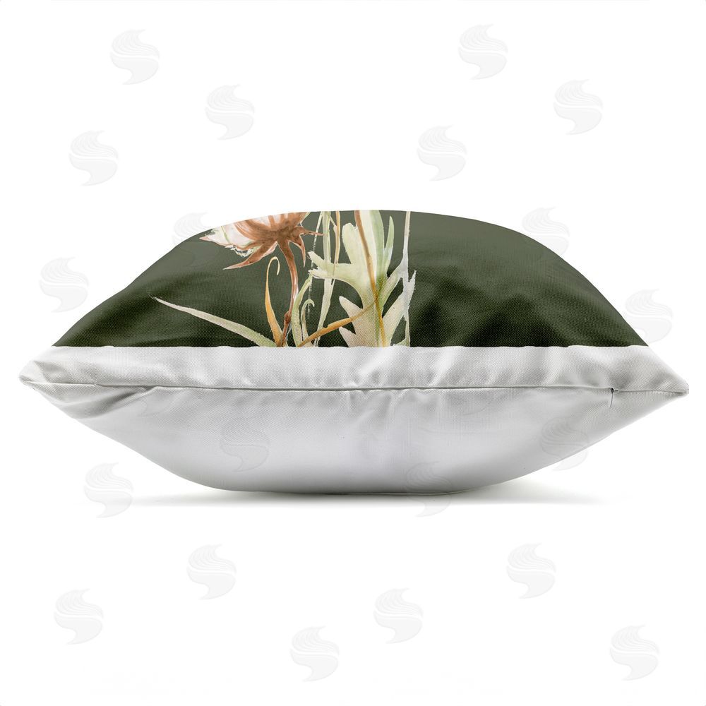Liz Jardine Serene Wildflower Stem on Olive Outdoor Quick-Dry Polyester Square Throw Pillow Zipper Detail