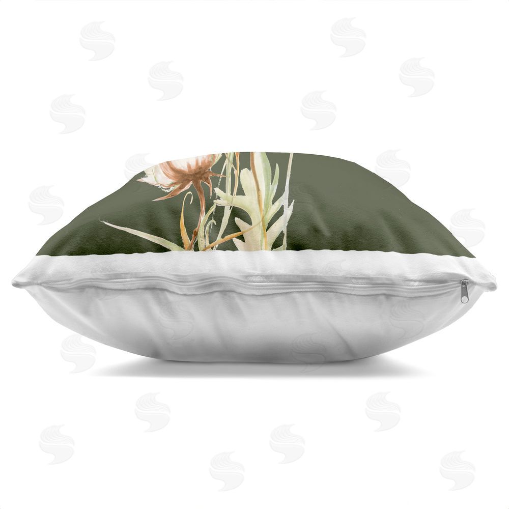 Liz Jardine Serene Wildflower Stem on Olive Indoor Plush Polyester Square Throw Pillow Zipper Detail