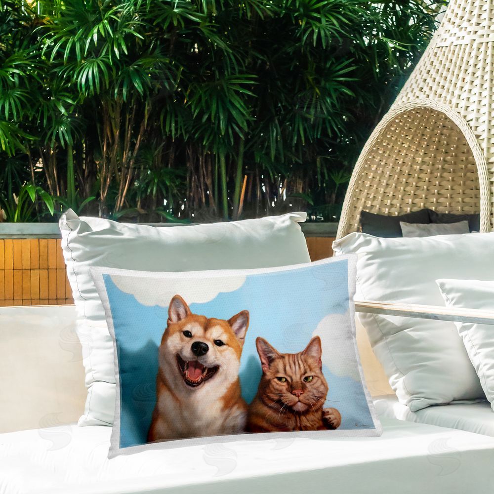 Lucia Heffernan Adopted Brother Dog & Cat Outdoor Quick-Dry Polyester Printed Lumbar Pillow on Patio