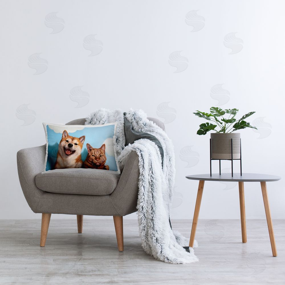 Lucia Heffernan Adopted Brother Dog & Cat Plush Polyester Printed Lumbar Pillow on Chair