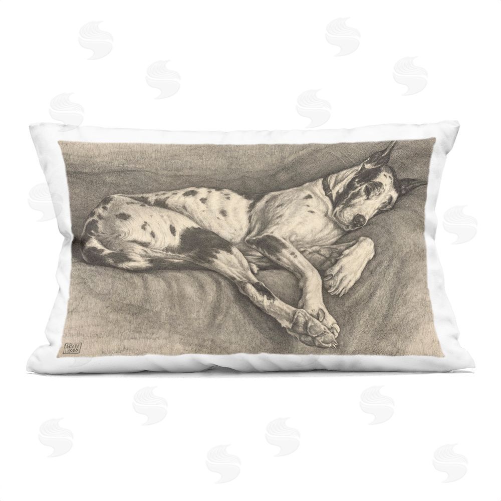 Bertha Van Hasselt Sleeping Hound Drawing Indoor Plush Polyester Lumbar Pillow