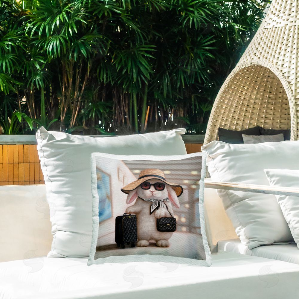 Lucia Heffernan Bun Voyage Traveling Rabbit Outdoor Quick-Dry Polyester Printed Square Pillow on Patio