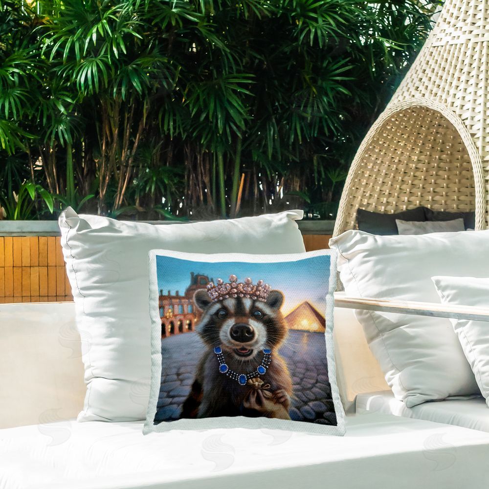Lucia Heffernan Louvre Loot Raccoon Outdoor Quick-Dry Polyester Printed Square Pillow on Patio