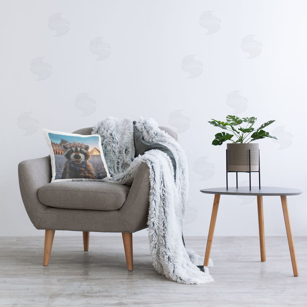 Lucia Heffernan Louvre Loot Raccoon Plush Polyester Printed Square Pillow on Chair