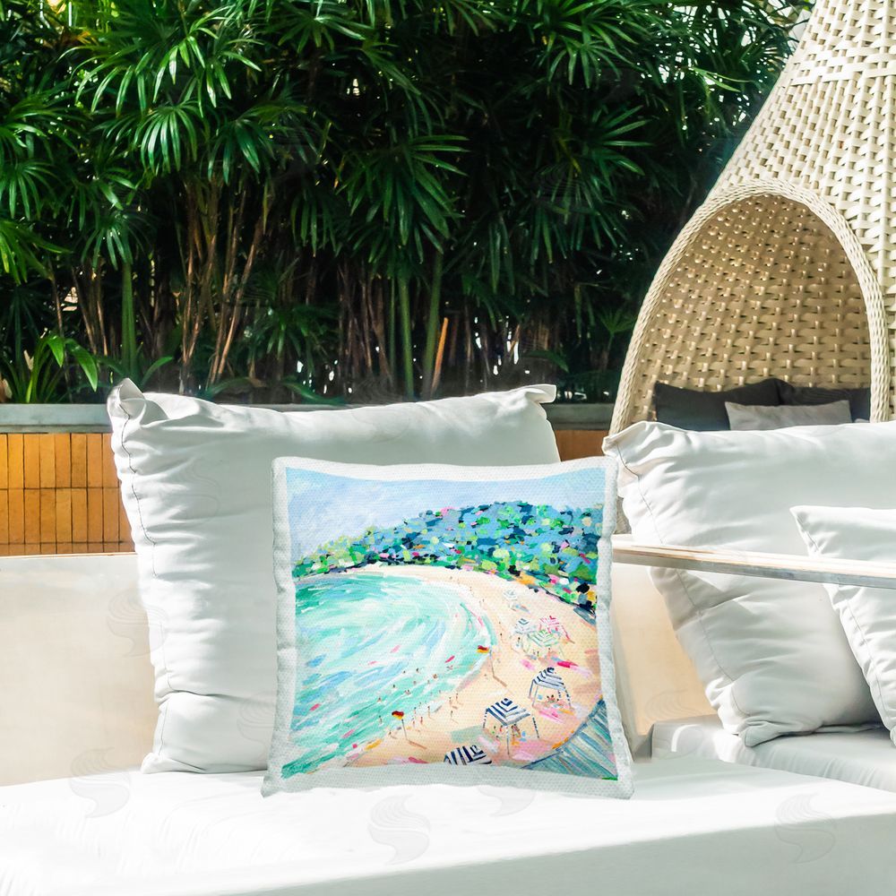 Meredith Howse Good Times Noosa Beach Outdoor Quick-Dry Polyester Printed Square Pillow on Patio