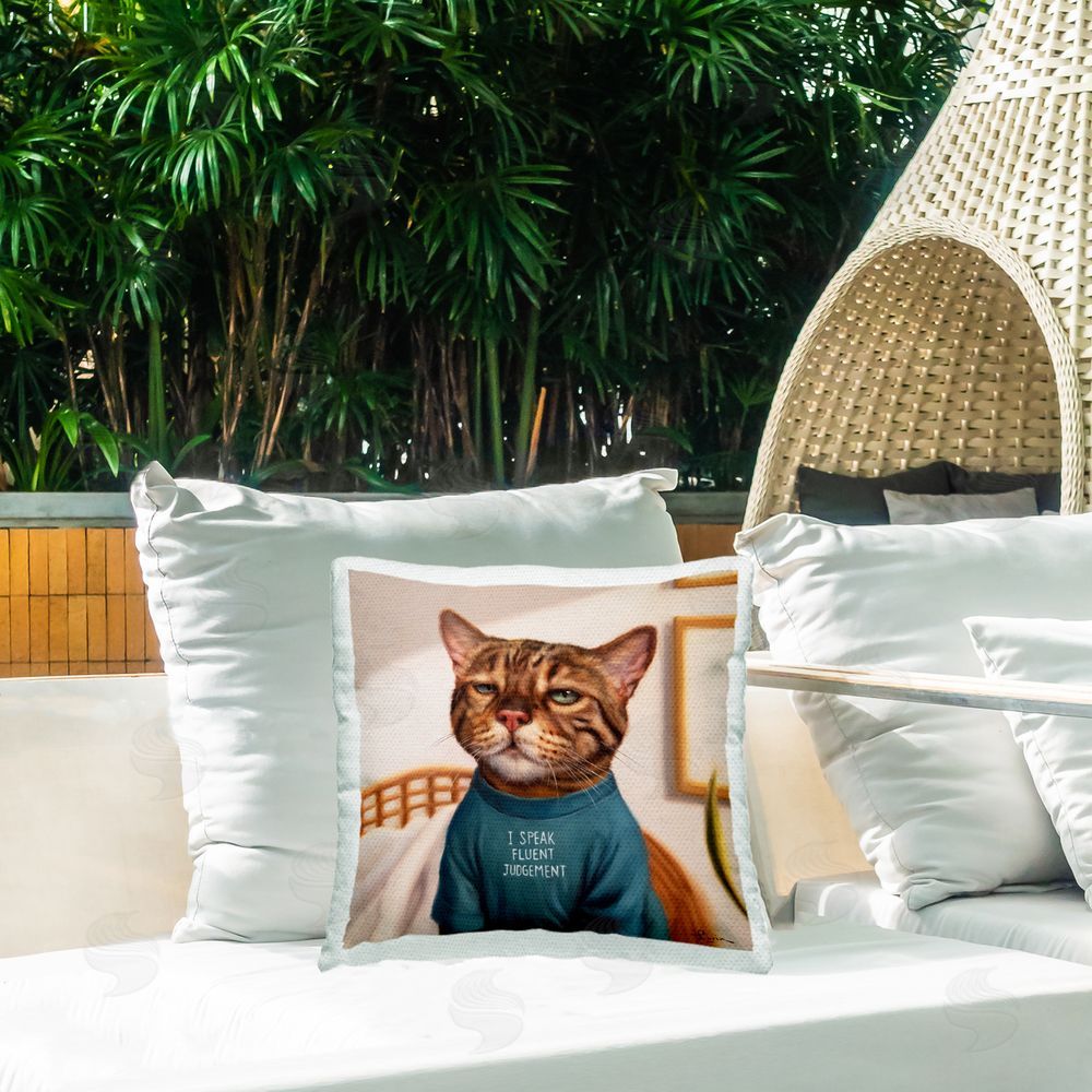 Lucia Heffernan Cattitude Speak Fluent Judgement Outdoor Quick-Dry Polyester Printed Square Pillow on Patio