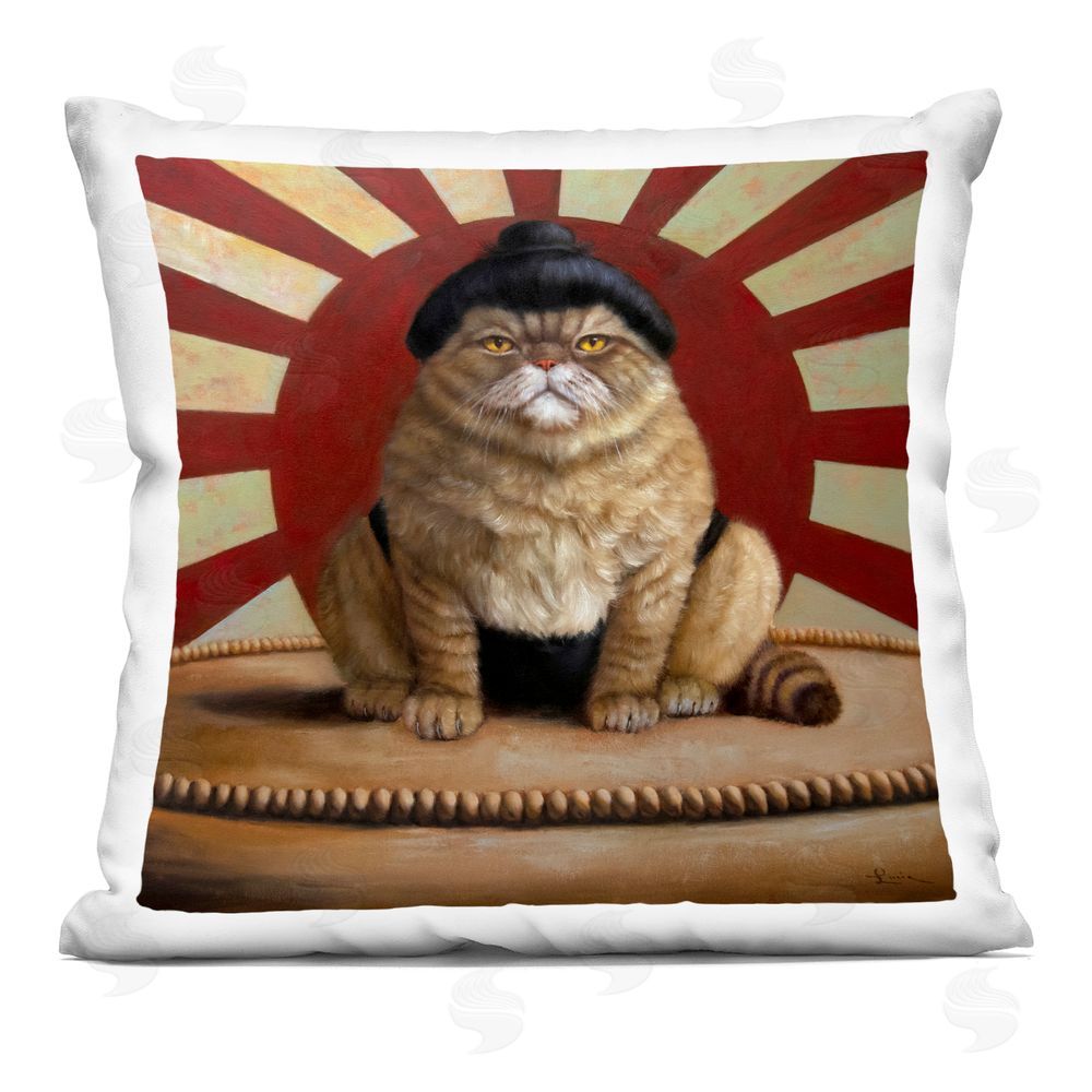 Lucia Heffernan Sumo Cat with Sun Rays Indoor Plush Polyester Square Throw Pillow