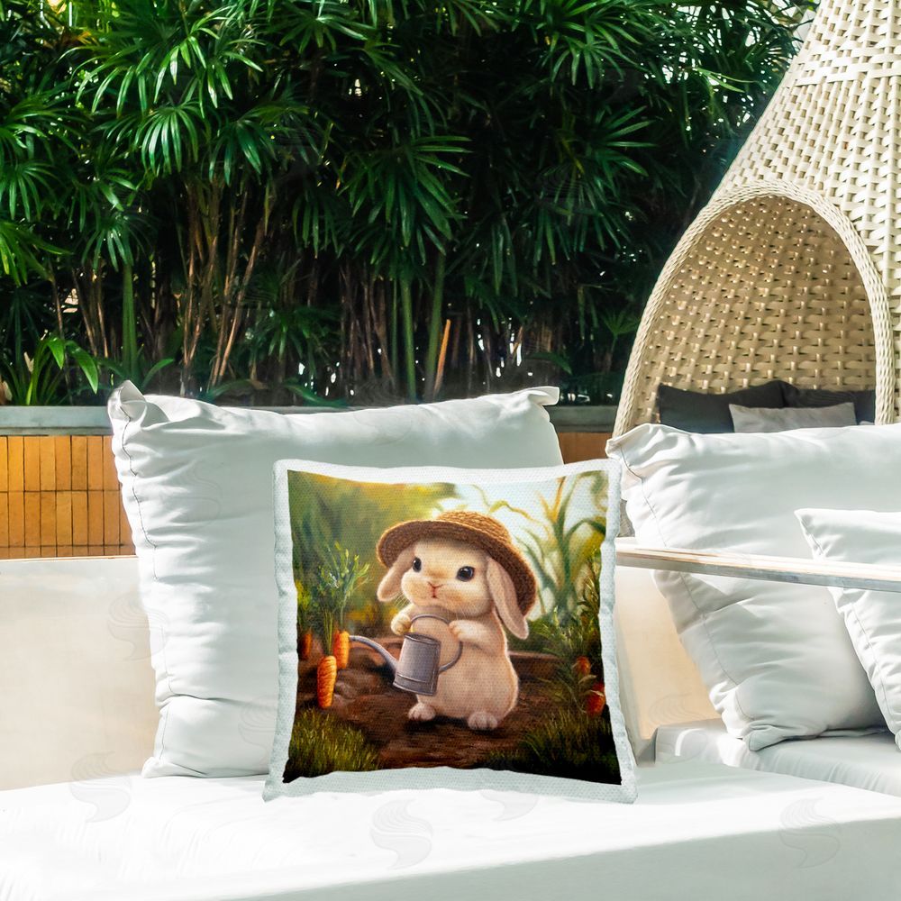 Lucia Heffernan Bunny with Carrot Garden Outdoor Quick-Dry Polyester Printed Square Pillow on Patio