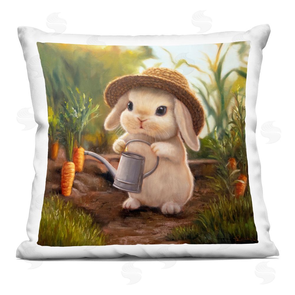 Lucia Heffernan Bunny with Carrot Garden Indoor Plush Polyester Square Throw Pillow