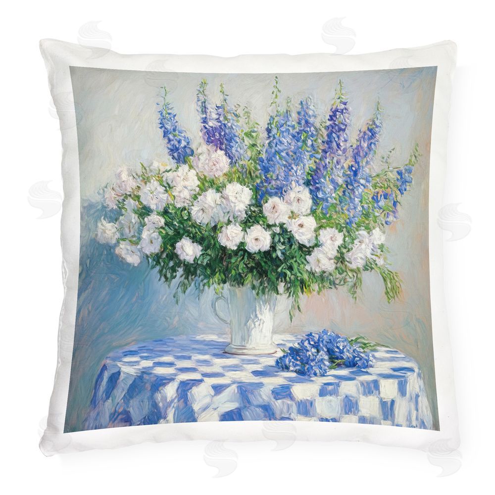 Tina LeCour Her Cottage Delphiniums Bouquet Outdoor Quick-Dry Polyester Square Throw Pillow