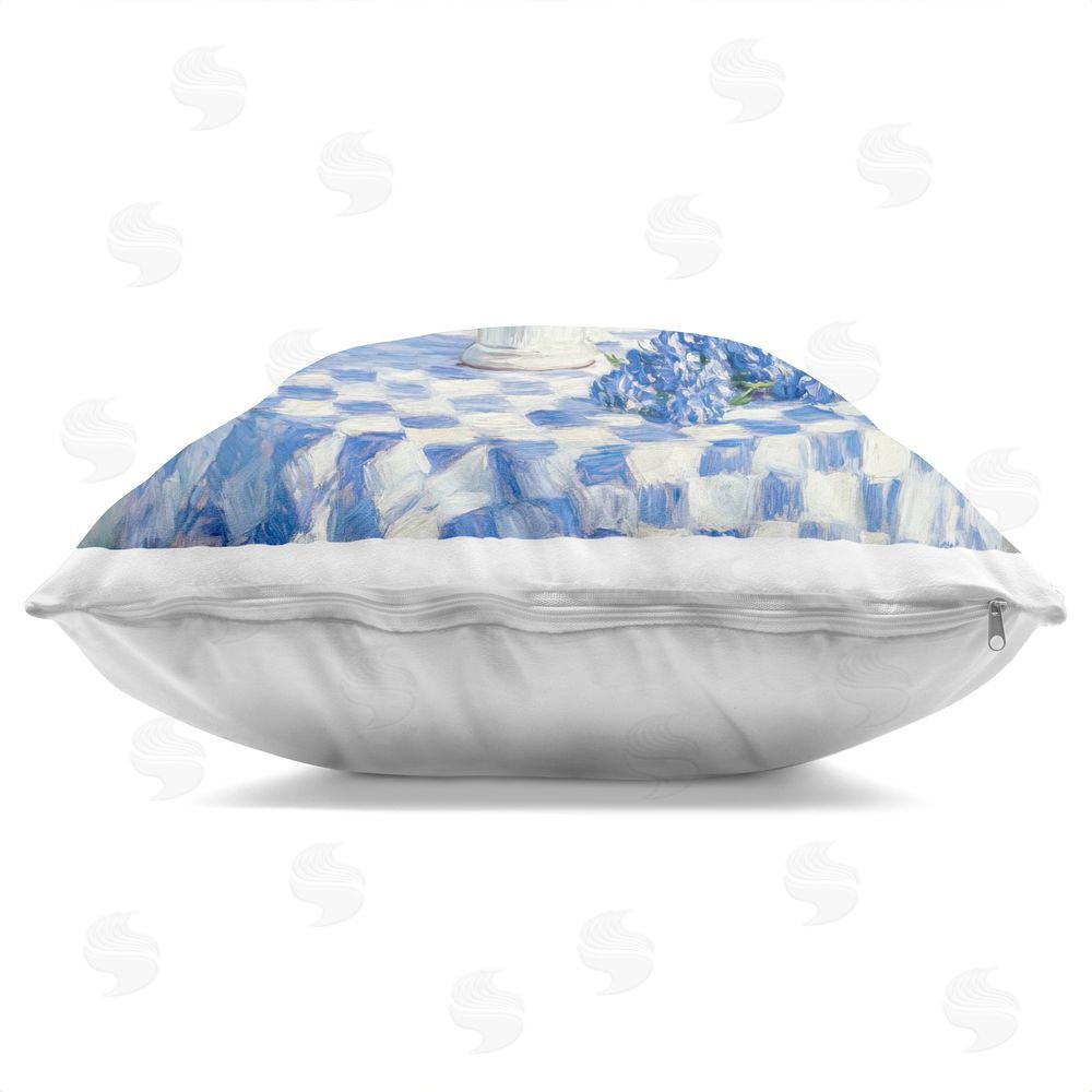 Tina LeCour Her Cottage Delphiniums Bouquet Indoor Plush Polyester Square Throw Pillow Zipper Detail