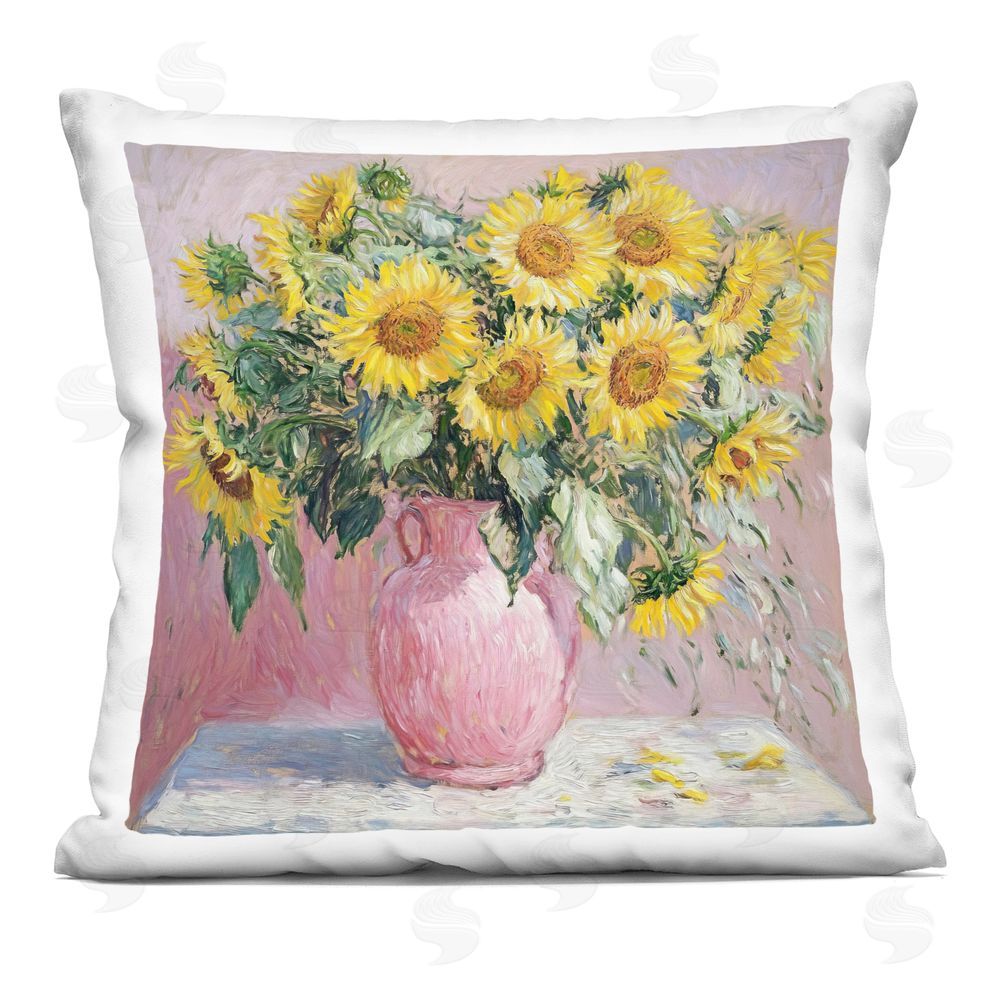 Tina LeCour Sunflowers In Pink Vase Impression Indoor Plush Polyester Square Throw Pillow
