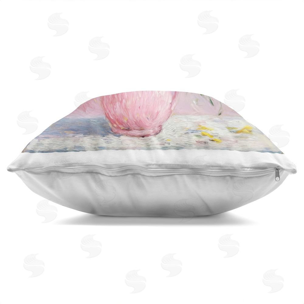 Tina LeCour Sunflowers In Pink Vase Impression Indoor Plush Polyester Square Throw Pillow Zipper Detail