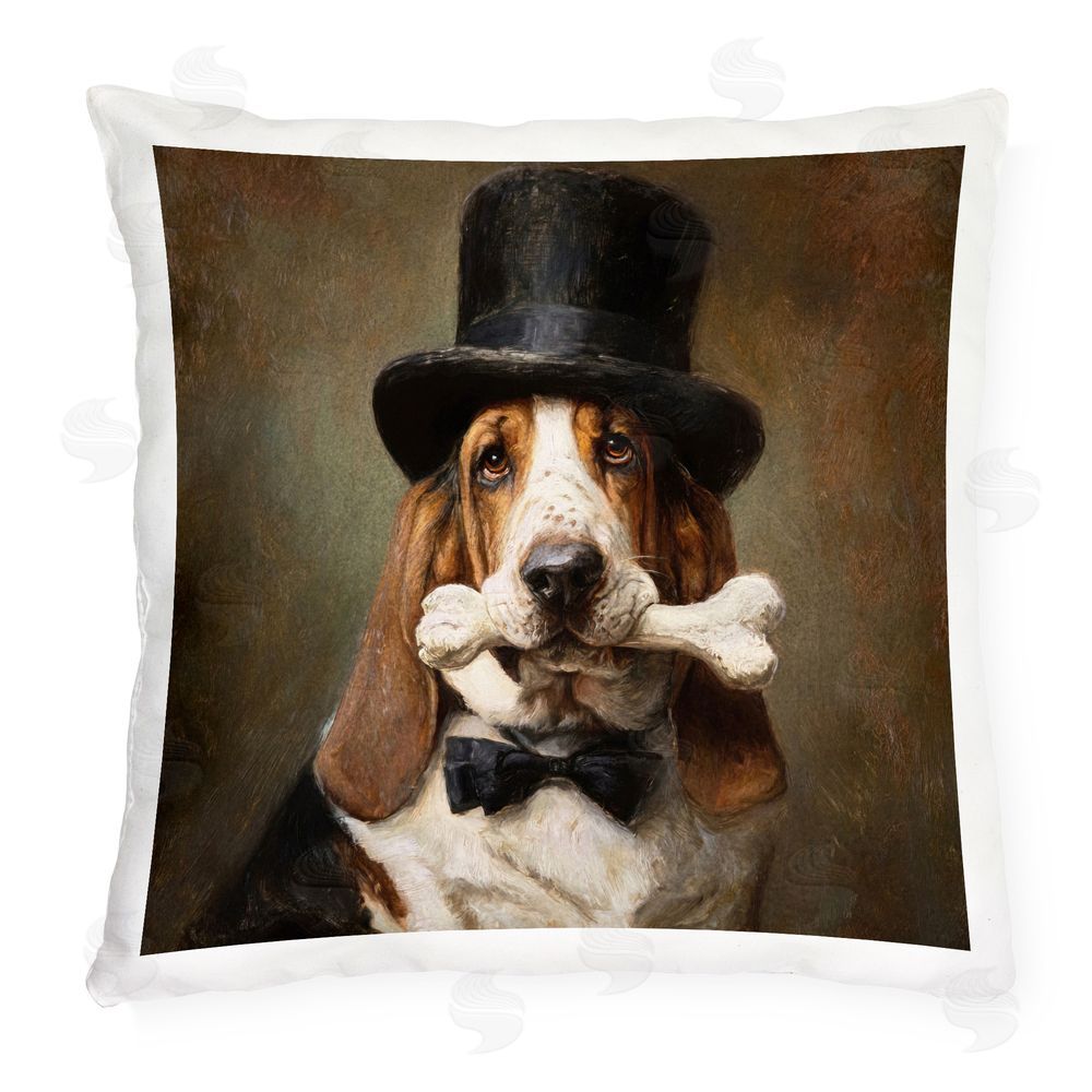 Tina LeCour Loyal Gentleman Basset Hound Outdoor Quick-Dry Polyester Square Throw Pillow
