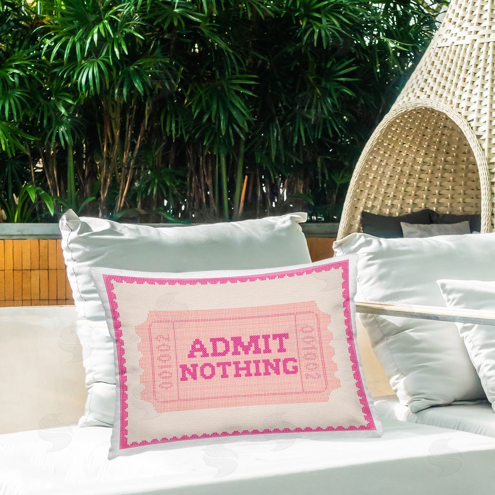 Stupell Studio Admit Nothing Retro Pink Ticket Outdoor Printed Lumbar Throw Pillow on Seat