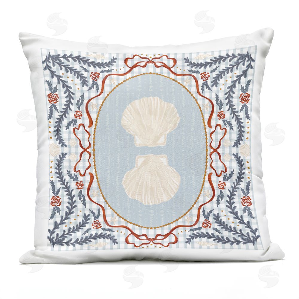 Vero Illustrates Shells Portrait on Gingham Outdoor Square Printed Throw Pillow