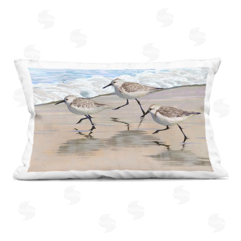 Ziwei Li Scurrying Sandpipers on Wet Sand Indoor Plush Polyester Lumbar Pillow