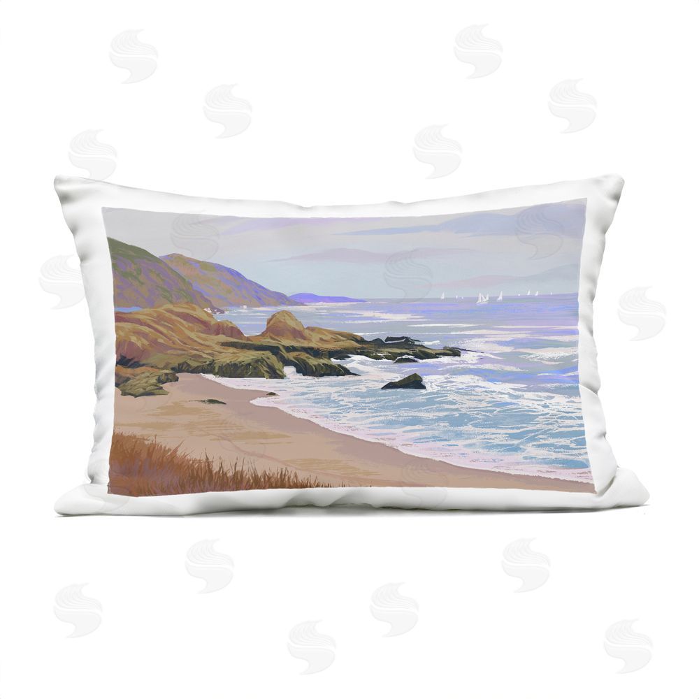 Ziwei Li Tranquil Cliffs & Distant Boats Outdoor Quick-Dry Polyester Lumbar Pillow