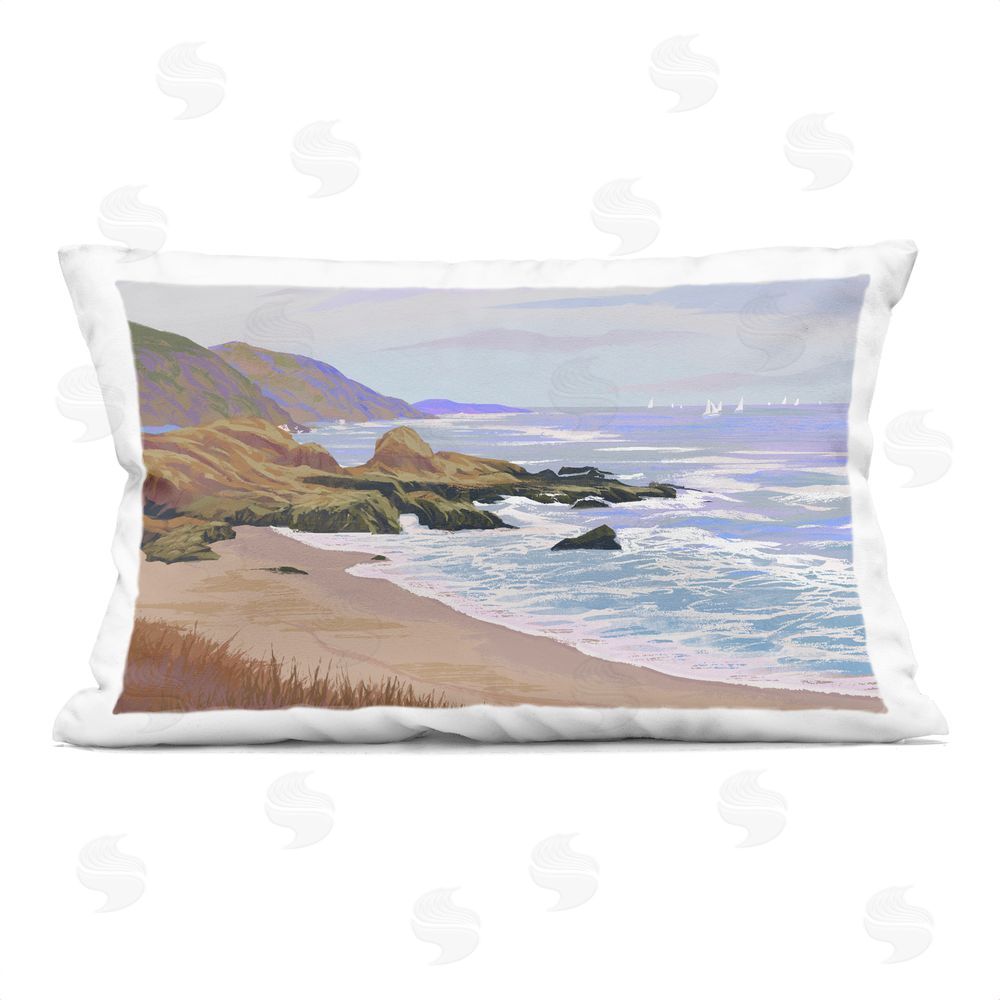 Ziwei Li Tranquil Cliffs & Distant Boats Indoor Plush Polyester Lumbar Pillow
