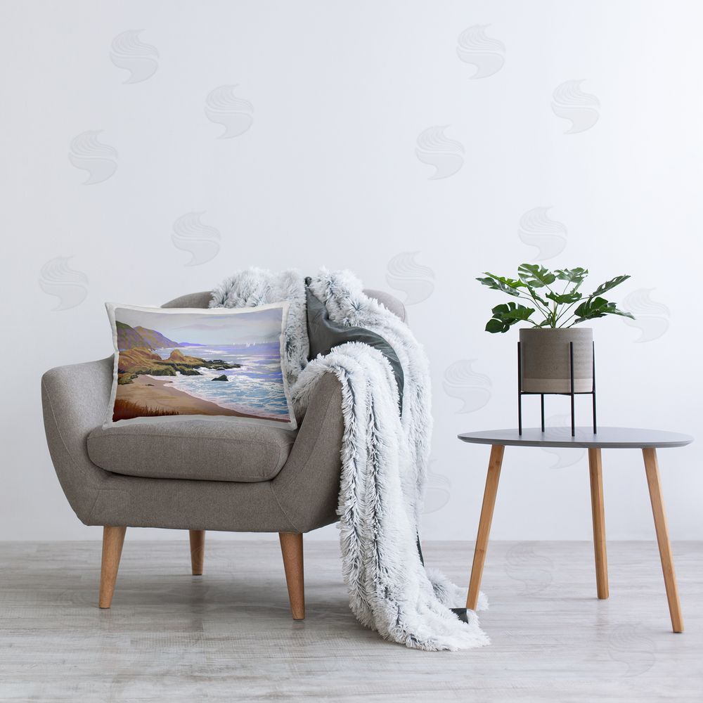 Ziwei Li Tranquil Cliffs & Distant Boats Plush Polyester Printed Lumbar Pillow on Chair