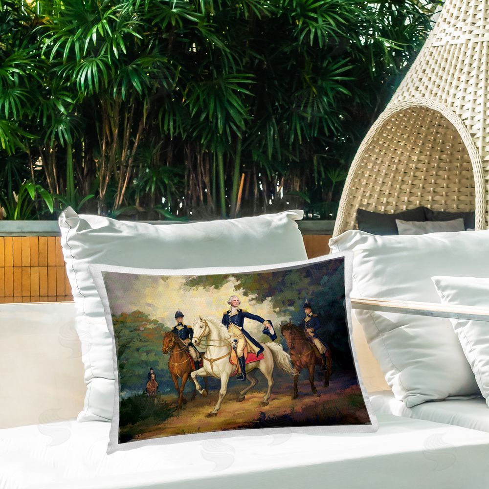 Ziwei Li Regal Commander on Horseback Outdoor Quick-Dry Polyester Printed Lumbar Pillow on Patio