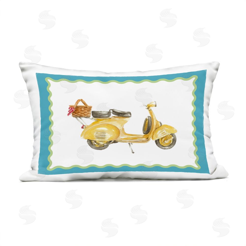 Lanie Loreth Yellow Scooter with Border Outdoor Quick-Dry Polyester Lumbar Pillow
