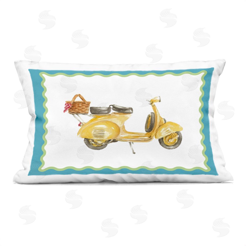 Lanie Loreth Yellow Scooter with Border Indoor Plush Polyester Lumbar Pillow