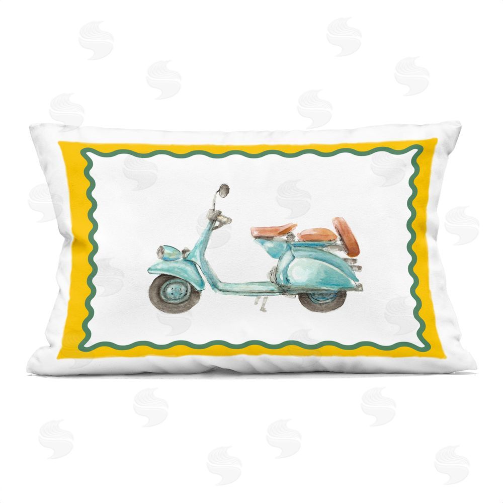 Lanie Loreth Blue Scooter with Yellow Border Indoor Plush Polyester Lumbar Pillow