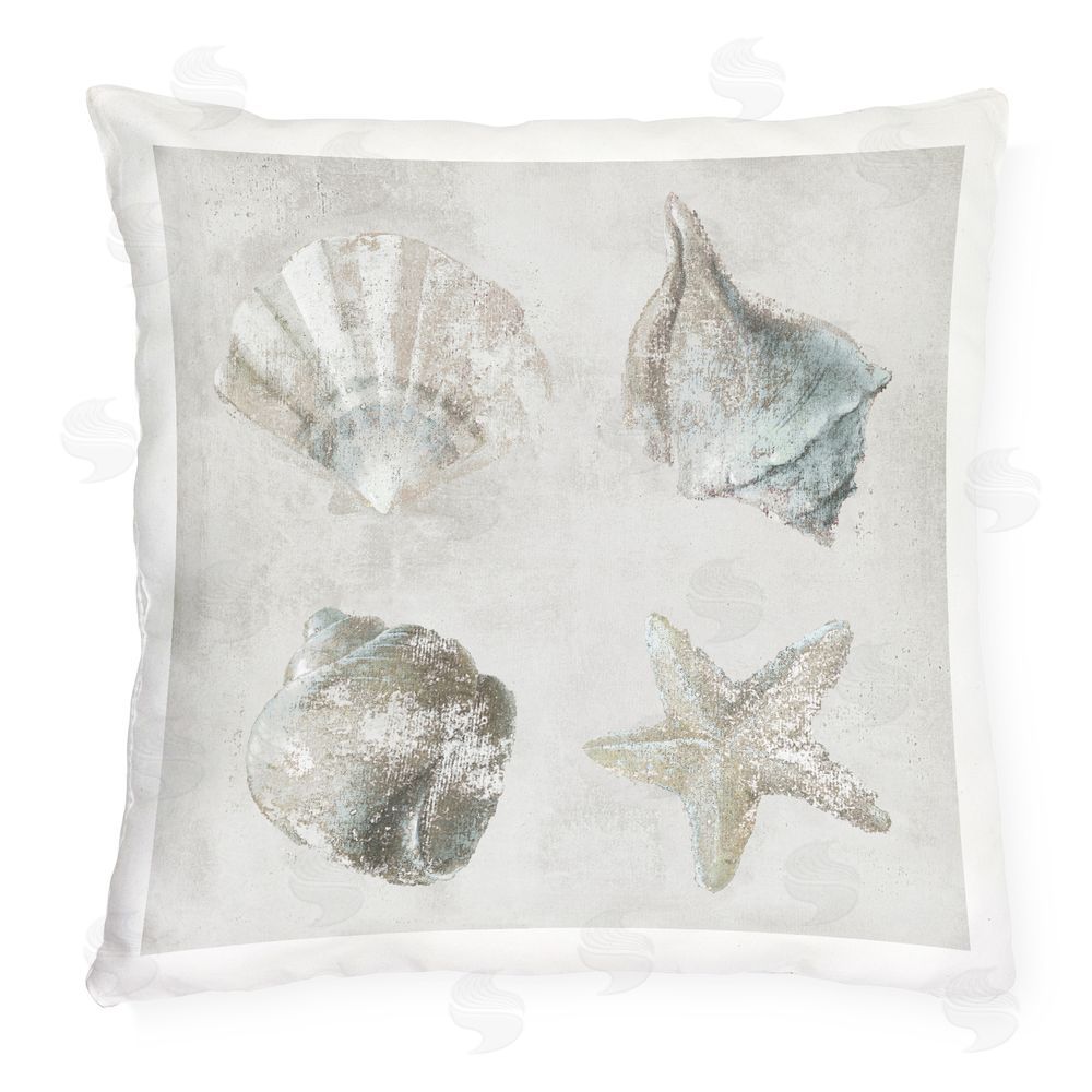 Lorenzo Collective Shoreline Treasures Shell Quartet Outdoor Quick-Dry Polyester Square Throw Pillow