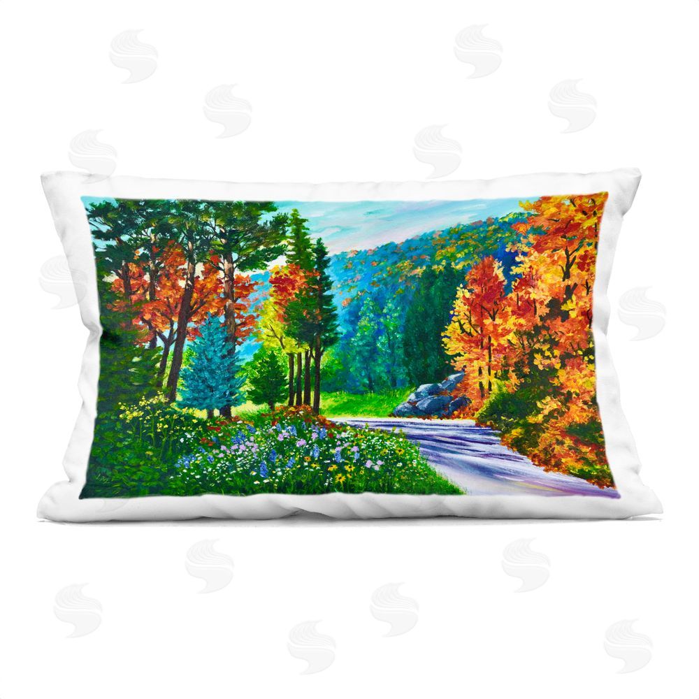Lee Ann Zirbes Sunlit Autumn Woodland Pathway Printed Lumbar Throw Pillow