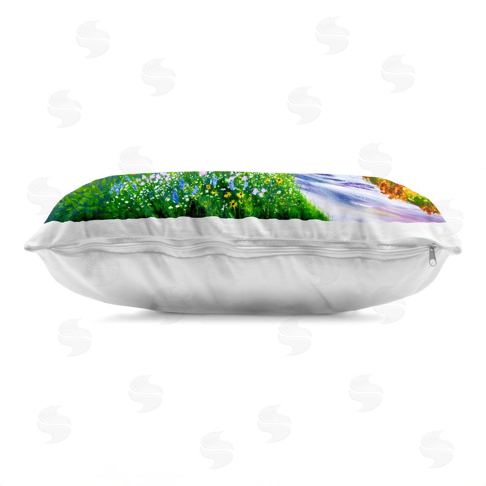 Lee Ann Zirbes Sunlit Autumn Woodland Pathway Printed Lumbar Throw Pillow Side View with Zipper Detail