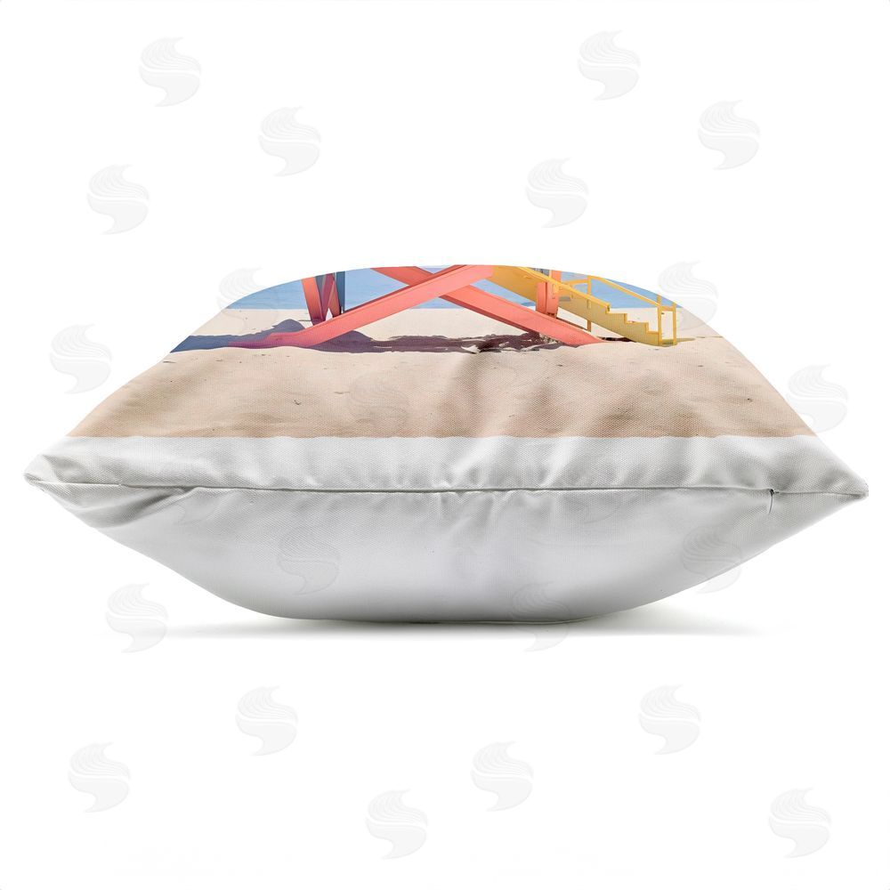 Creative Studio Deco Lifeguard Tower on Beach Outdoor Square Printed Throw Pillow Side View with Zipper Detail