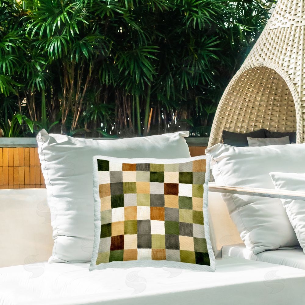 Petal Prints Design Warm Checkered Patchwork Outdoor Square Printed Throw Pillow on Seat