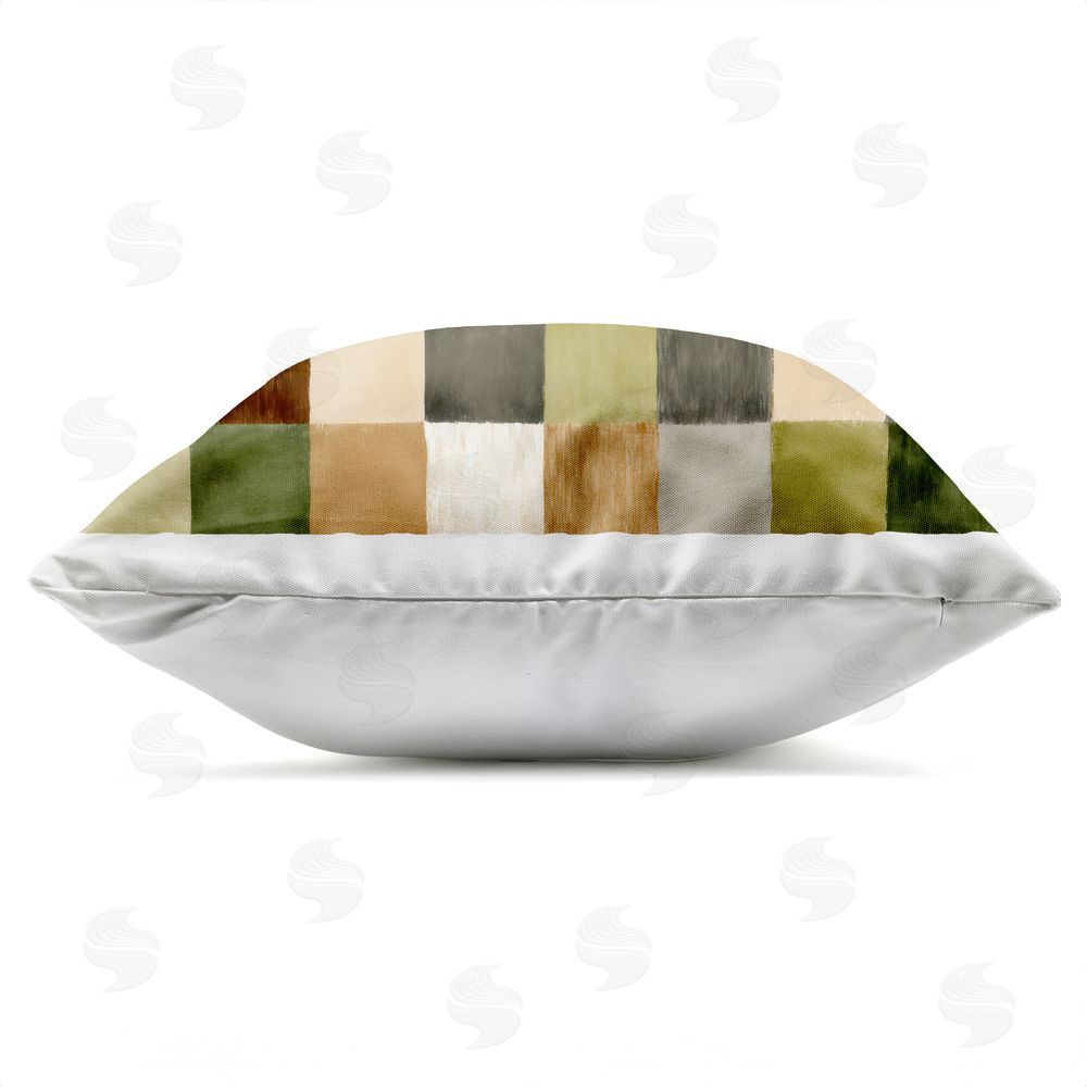 Petal Prints Design Warm Checkered Patchwork Outdoor Square Printed Throw Pillow Side View with Zipper Detail