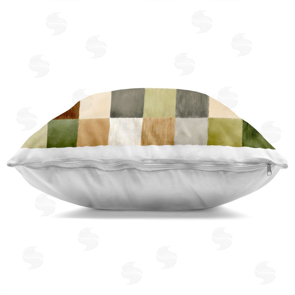 Petal Prints Design Warm Checkered Patchwork Square Printed Throw Pillow Side View with Zipper Detail