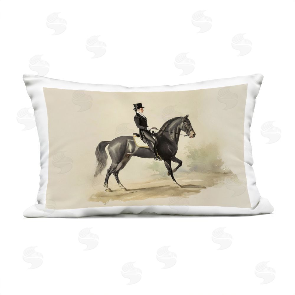 Sisi and Seb Gentleman on Horse Portrait Outdoor Printed Lumbar Throw Pillow
