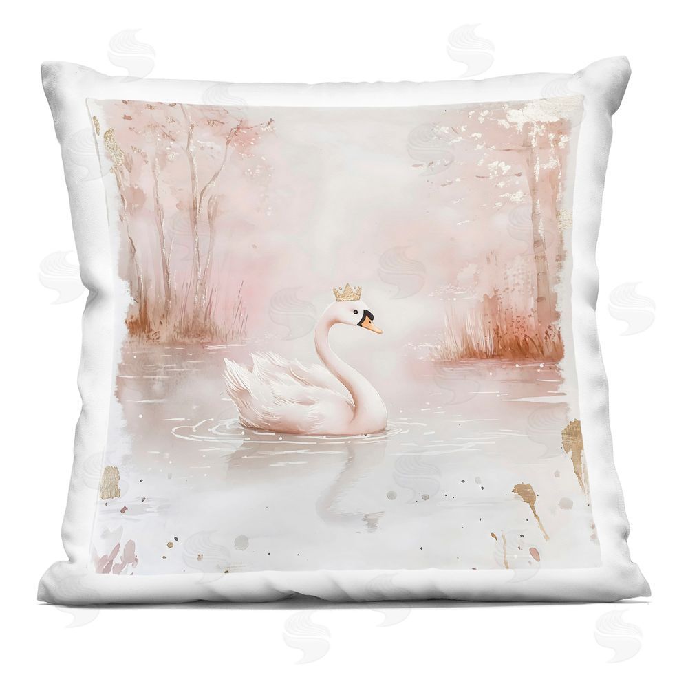 Creative Studio Swan with Crown in Pastels Square Printed Throw Pillow