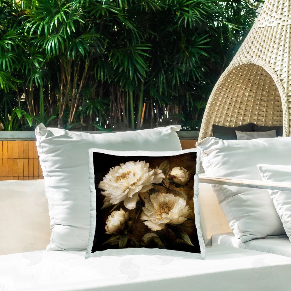 Petal Prints Design Dreamy Vintage Floral Bouquet Outdoor Square Printed Throw Pillow on Seat