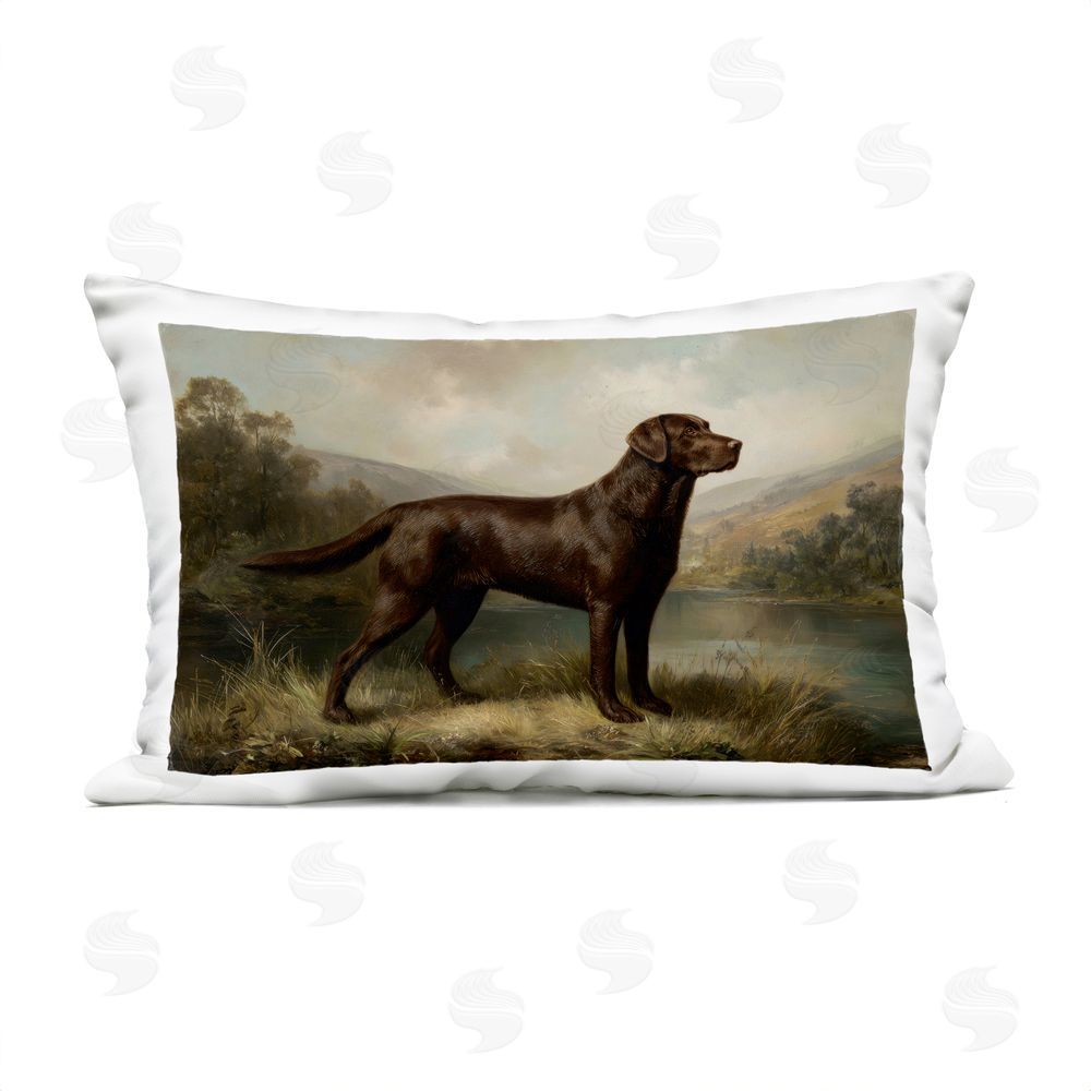 Petal Prints Design On Alert Brown Labrador Outdoor Printed Lumbar Throw Pillow