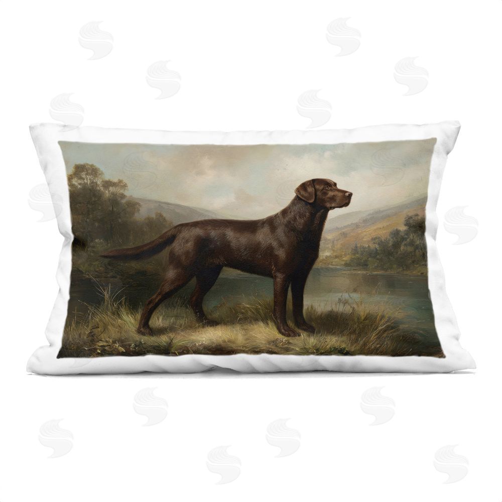 Petal Prints Design On Alert Brown Labrador Printed Lumbar Throw Pillow